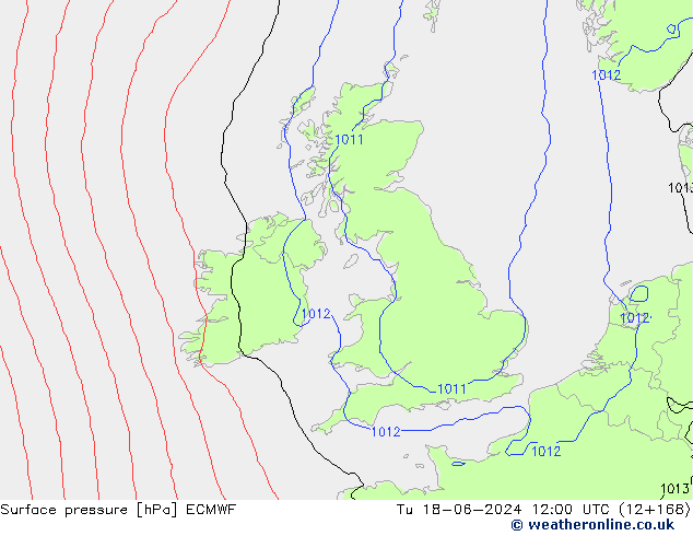 Surface pressure ECMWF Tu 18.06.2024 12 UTC