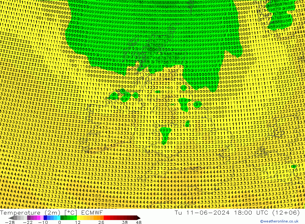 карта температуры ECMWF вт 11.06.2024 18 UTC