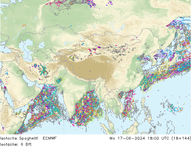 Isotachs Spaghetti ECMWF Po 17.06.2024 18 UTC