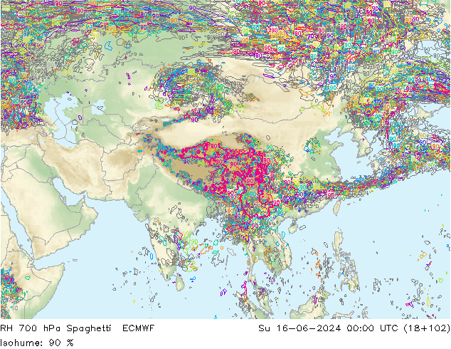 RV 700 hPa Spaghetti ECMWF zo 16.06.2024 00 UTC