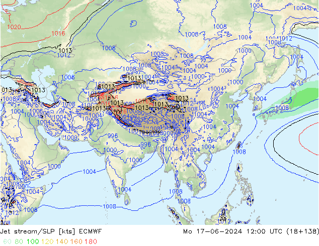 Jet stream/SLP ECMWF Mo 17.06.2024 12 UTC