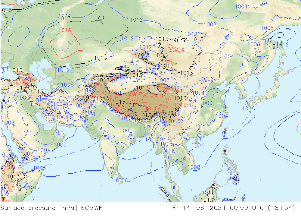 Surface pressure ECMWF Fr 14.06.2024 00 UTC