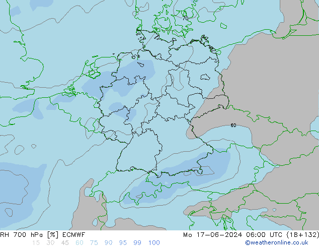 RH 700 гПа ECMWF пн 17.06.2024 06 UTC