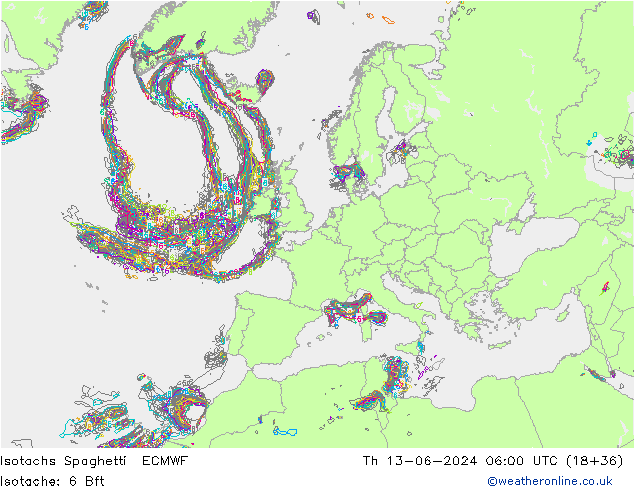Eşrüzgar Hızları Spaghetti ECMWF Per 13.06.2024 06 UTC
