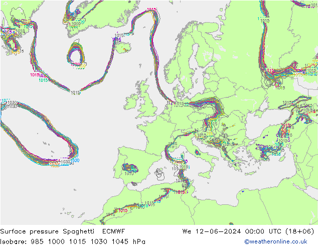 Surface pressure Spaghetti ECMWF We 12.06.2024 00 UTC