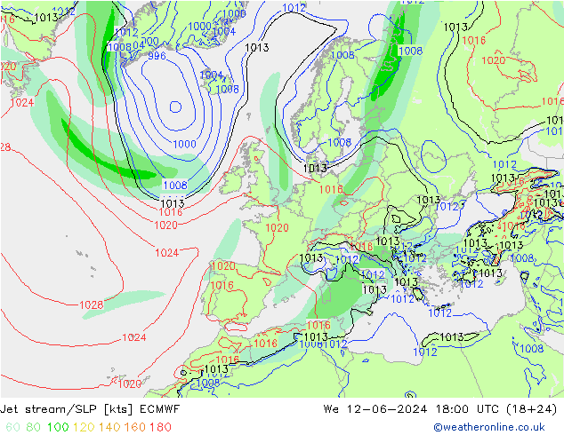 джет/приземное давление ECMWF ср 12.06.2024 18 UTC