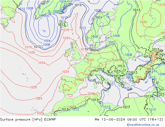 Bodendruck ECMWF Mi 12.06.2024 06 UTC