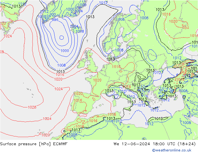 приземное давление ECMWF ср 12.06.2024 18 UTC