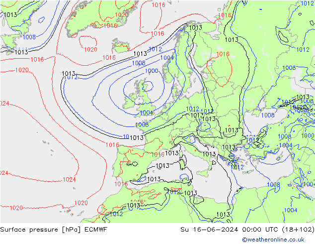 pression de l'air ECMWF dim 16.06.2024 00 UTC