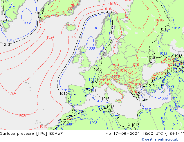 ciśnienie ECMWF pon. 17.06.2024 18 UTC