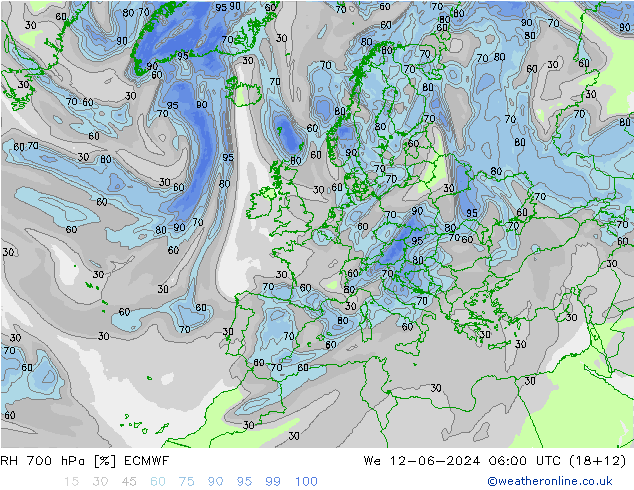 RH 700 hPa ECMWF  12.06.2024 06 UTC