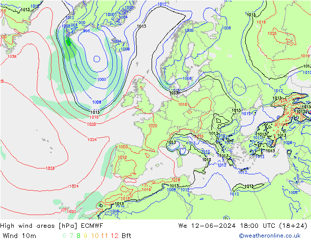 High wind areas ECMWF 星期三 12.06.2024 18 UTC