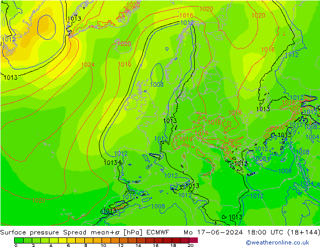 приземное давление Spread ECMWF пн 17.06.2024 18 UTC