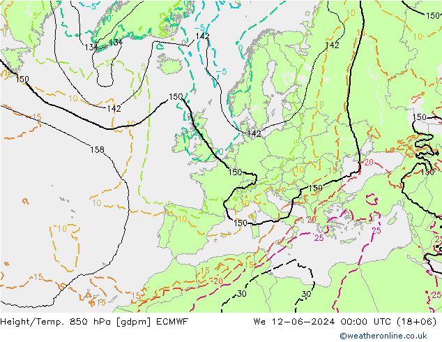 Géop./Temp. 850 hPa ECMWF mer 12.06.2024 00 UTC