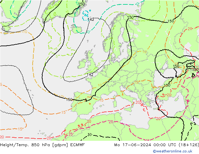 Height/Temp. 850 hPa ECMWF lun 17.06.2024 00 UTC