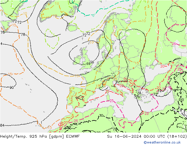 Height/Temp. 925 hPa ECMWF Su 16.06.2024 00 UTC