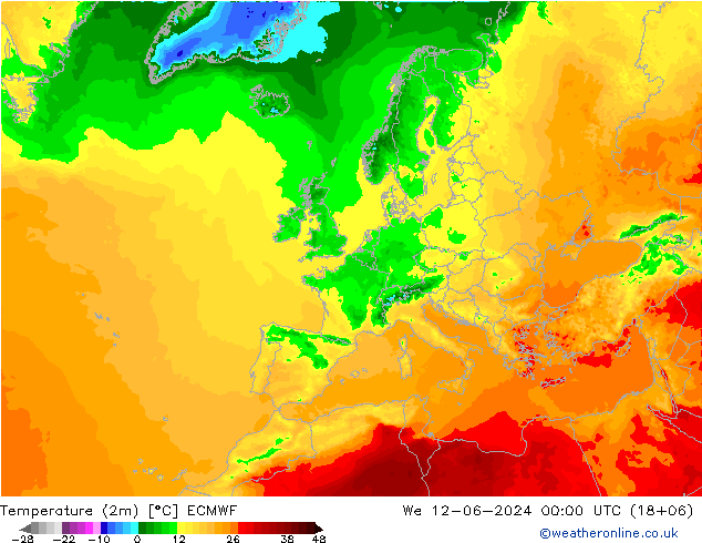 Temperatura (2m) ECMWF mer 12.06.2024 00 UTC