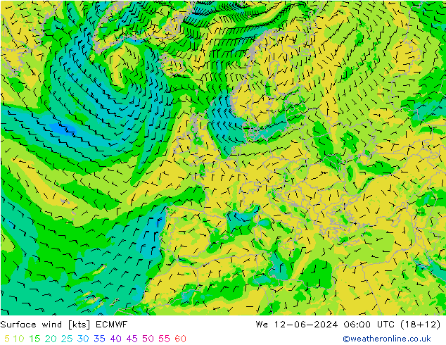 Bodenwind ECMWF Mi 12.06.2024 06 UTC