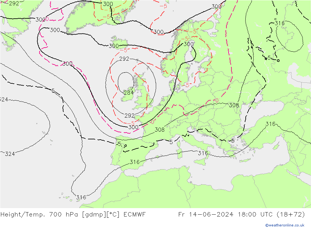 Height/Temp. 700 hPa ECMWF Fr 14.06.2024 18 UTC