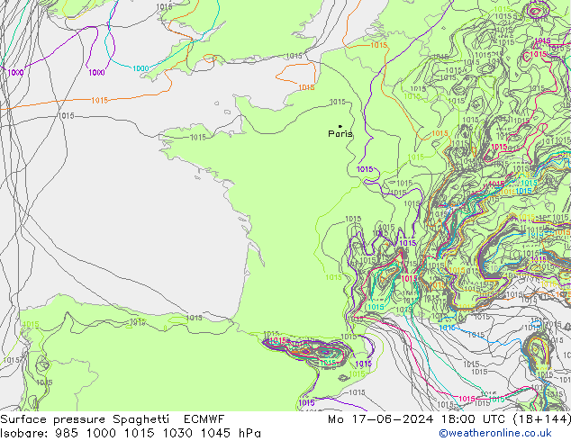 Atmosférický tlak Spaghetti ECMWF Po 17.06.2024 18 UTC