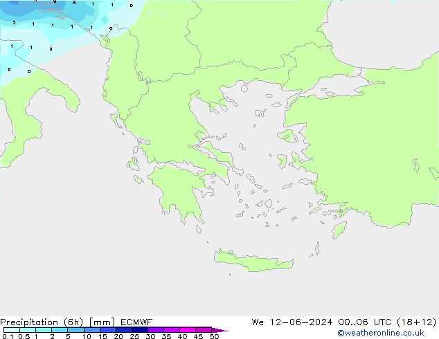 Précipitation (6h) ECMWF mer 12.06.2024 06 UTC