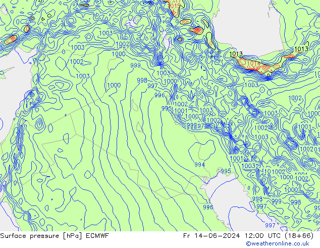 приземное давление ECMWF пт 14.06.2024 12 UTC