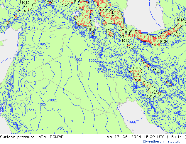 Surface pressure ECMWF Mo 17.06.2024 18 UTC