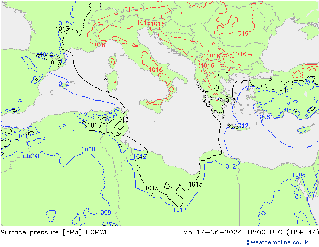 pressão do solo ECMWF Seg 17.06.2024 18 UTC