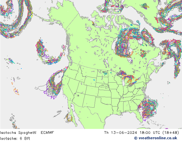 Isotachen Spaghetti ECMWF do 13.06.2024 18 UTC