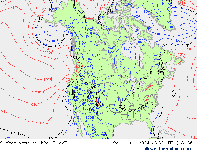 pressão do solo ECMWF Qua 12.06.2024 00 UTC