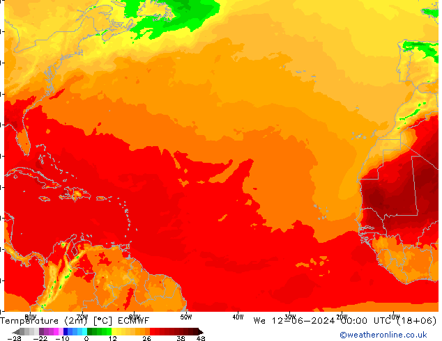 température (2m) ECMWF mer 12.06.2024 00 UTC