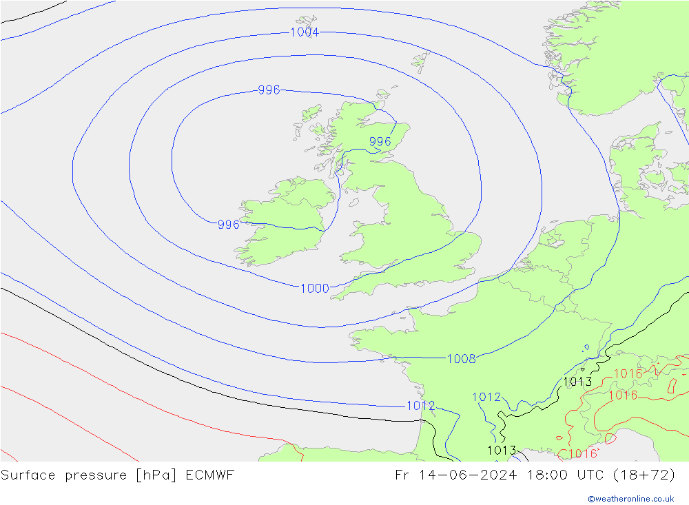 Surface pressure ECMWF Fr 14.06.2024 18 UTC