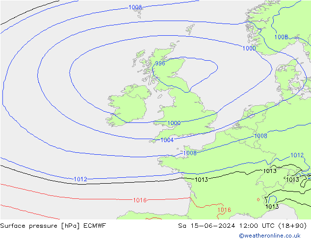 Presión superficial ECMWF sáb 15.06.2024 12 UTC