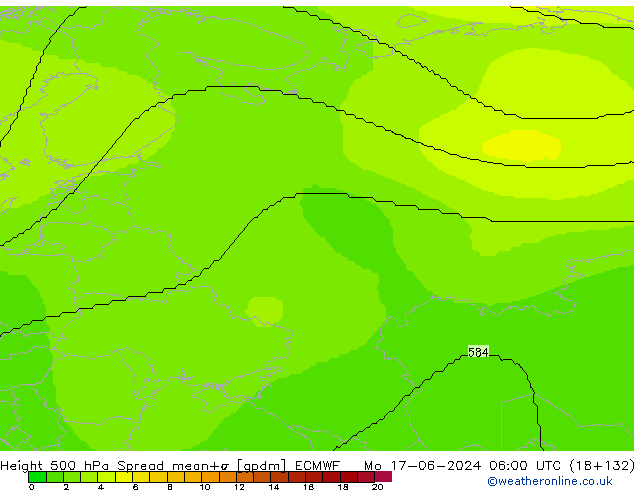 500 hPa Yüksekliği Spread ECMWF Pzt 17.06.2024 06 UTC