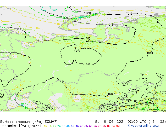 Isotachs (kph) ECMWF Dom 16.06.2024 00 UTC