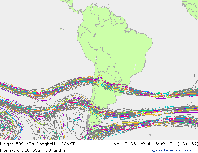 Height 500 hPa Spaghetti ECMWF Mo 17.06.2024 06 UTC