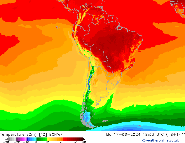 température (2m) ECMWF lun 17.06.2024 18 UTC