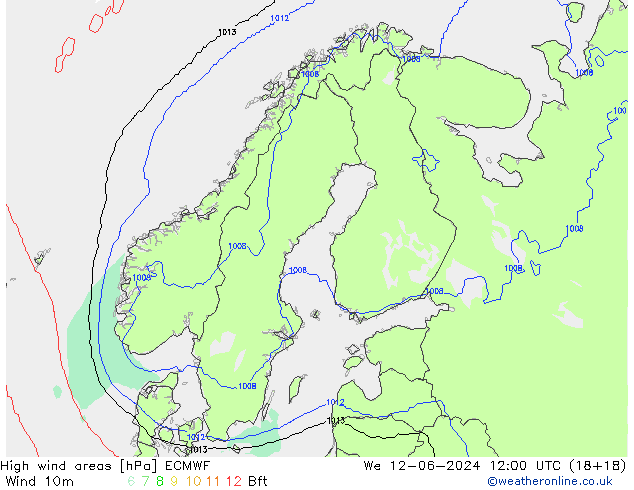 High wind areas ECMWF St 12.06.2024 12 UTC