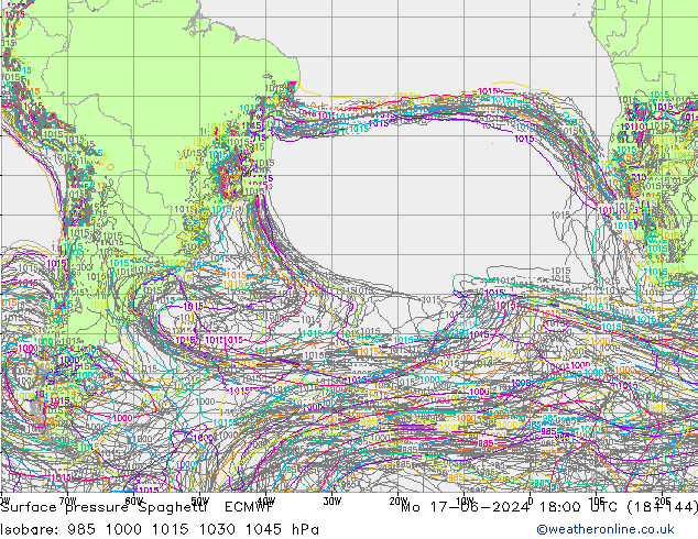 Surface pressure Spaghetti ECMWF Mo 17.06.2024 18 UTC