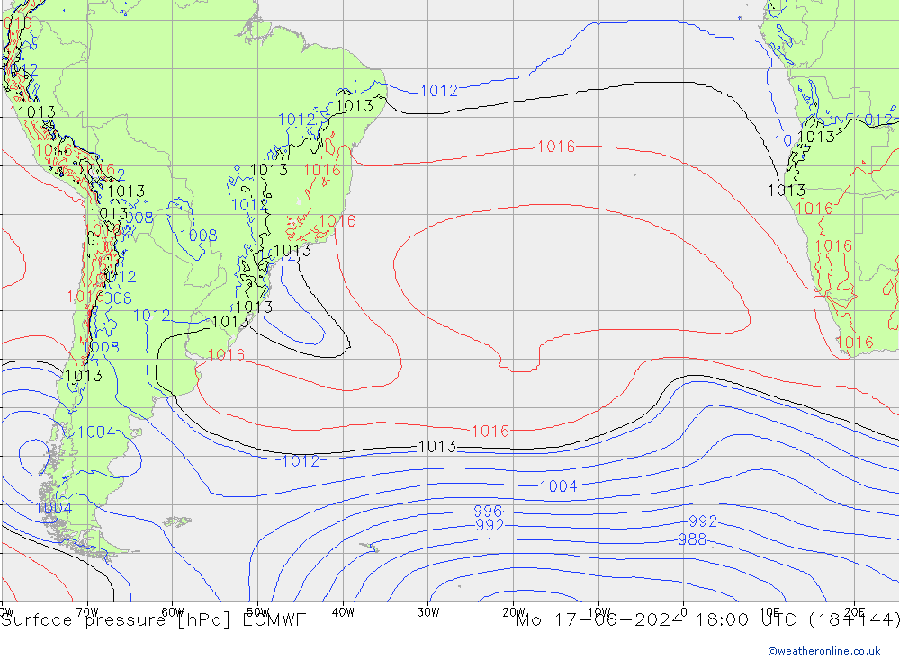 Presión superficial ECMWF lun 17.06.2024 18 UTC