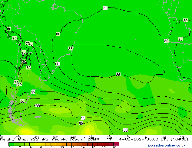 Geop./Temp. 925 hPa ECMWF vie 14.06.2024 06 UTC