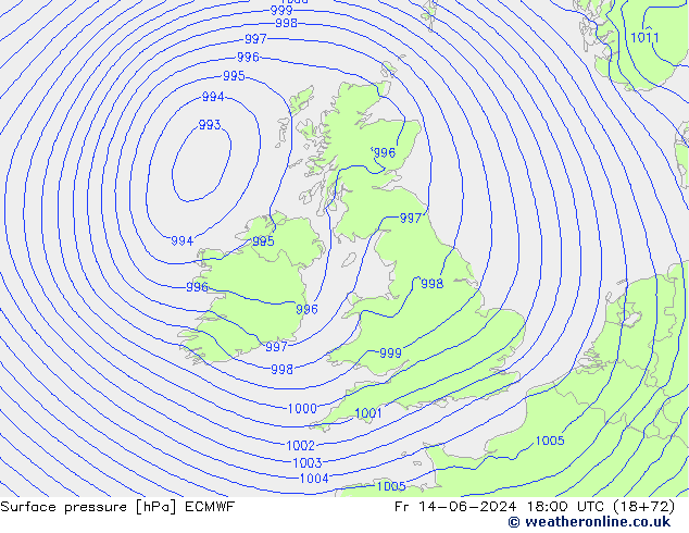 Luchtdruk (Grond) ECMWF vr 14.06.2024 18 UTC