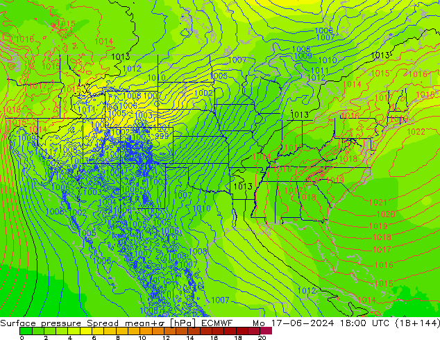 pressão do solo Spread ECMWF Seg 17.06.2024 18 UTC