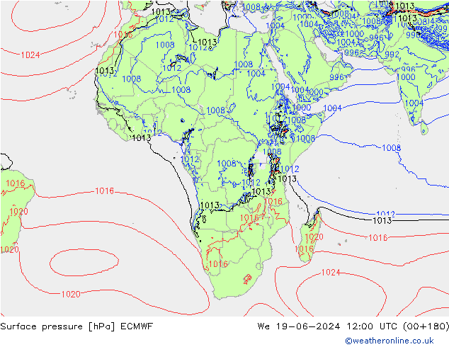 pressão do solo ECMWF Qua 19.06.2024 12 UTC