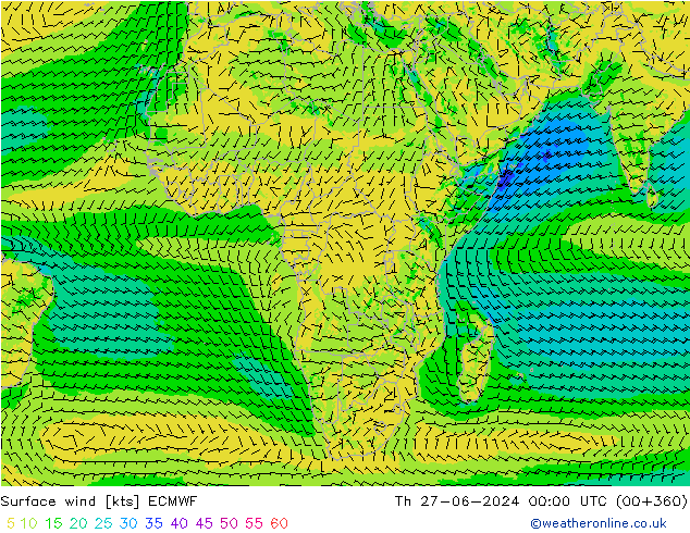 Surface wind ECMWF Th 27.06.2024 00 UTC