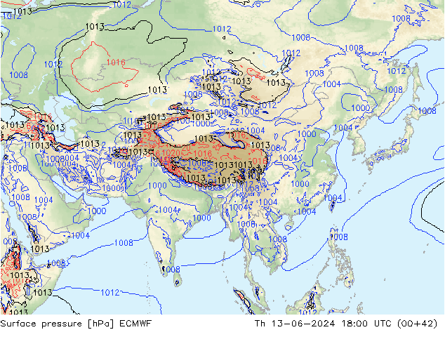 Surface pressure ECMWF Th 13.06.2024 18 UTC