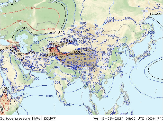 Yer basıncı ECMWF Çar 19.06.2024 06 UTC