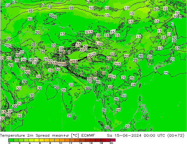 Temperature 2m Spread ECMWF Sa 15.06.2024 00 UTC