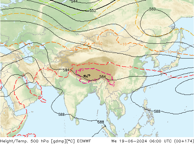 Hoogte/Temp. 500 hPa ECMWF wo 19.06.2024 06 UTC