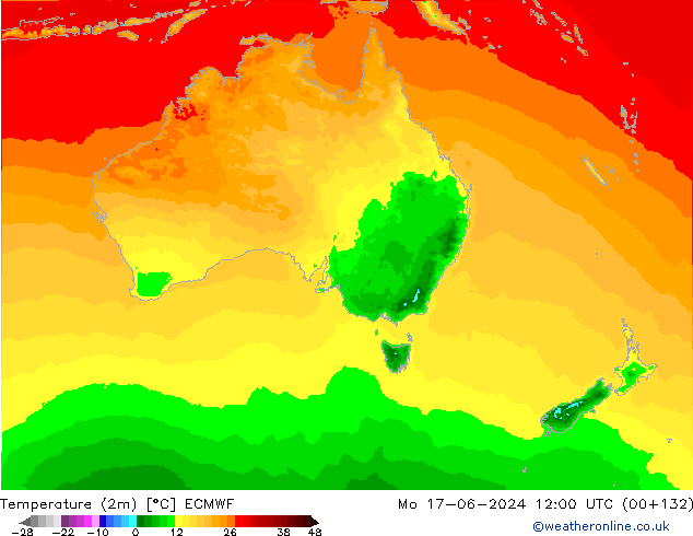 Temperature (2m) ECMWF Mo 17.06.2024 12 UTC